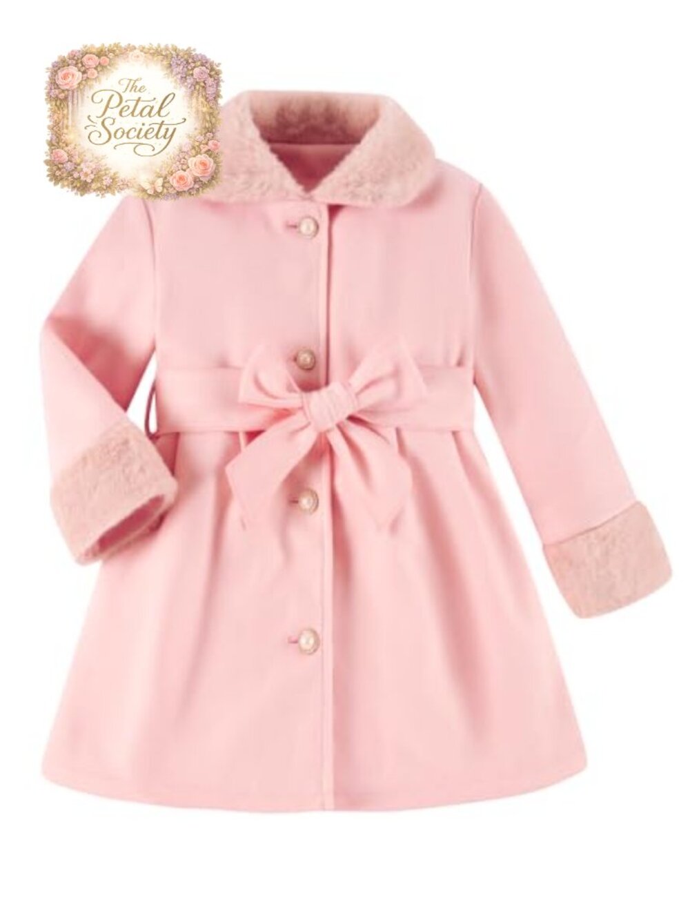 Girls Quilted Winter Dress Coat Faux Fur Collar A-Line